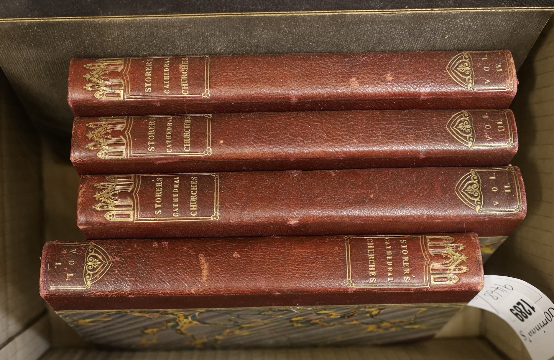 Storer, James- History and Antiquities of the Cathedral Churches of Great Britain, 4 vols., 4 additional engraved titles and 274 engraved plates and plans [correct as list], near contemporary maroon half morocco, gilt to